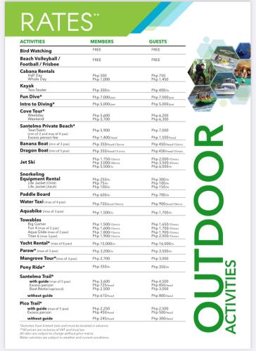a menu for a fast food restaurant with a price list at Pico De Loro 2BR in Nasugbu