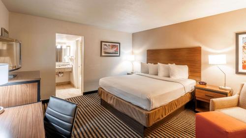 Habitación de hotel con cama y silla en Best Western Town House Lodge en Modesto