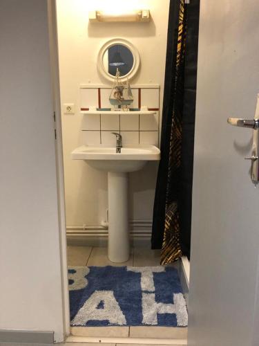 Hirson的住宿－La petite chambre sympa de Cindy，一间带水槽和镜子的浴室