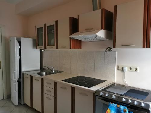 a kitchen with a sink and a stove top oven at Art Residence in Jūrmala