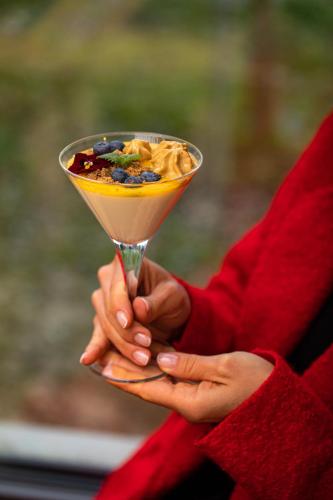 a person holding a martini glass with a drink at Kozjanski dvor in Podčetrtek