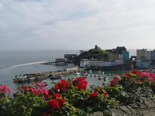 a view of a harbor with boats in the water at Ivy Bank Guest House, Tenby in Tenby