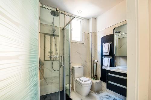 une salle de bain avec une douche, des toilettes et un lavabo dans l'établissement SUITE STALINGRAD, à Nice
