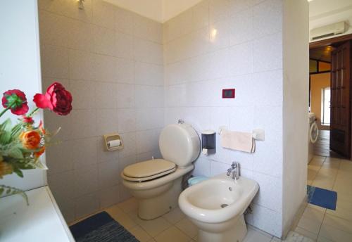 łazienka z toaletą i umywalką w obiekcie Etna Rooftop Apartment w mieście Pedara