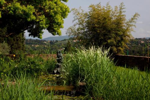 a pond in the middle of a field with tall grass at Hotel Torre di Bellosguardo in Florence