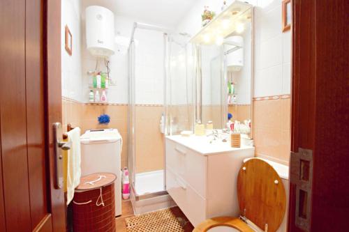 ein Bad mit einer Dusche, einem WC und einem Waschbecken in der Unterkunft Studio with a canarian atmosphere in the south in Costa Del Silencio