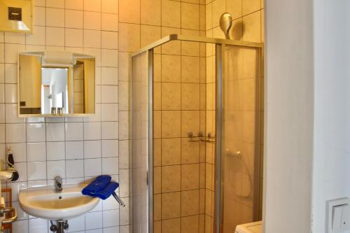 y baño con ducha y lavamanos. en Golf-Appartement, en Gleisdorf