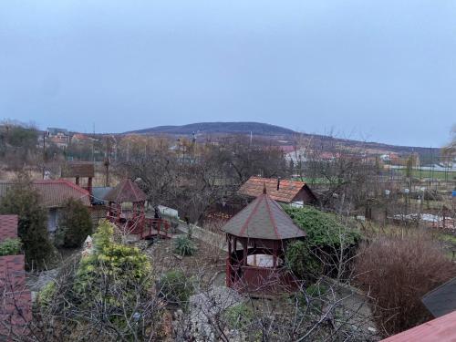 an aerial view of a garden with a gazebo at FKoka in Berehove