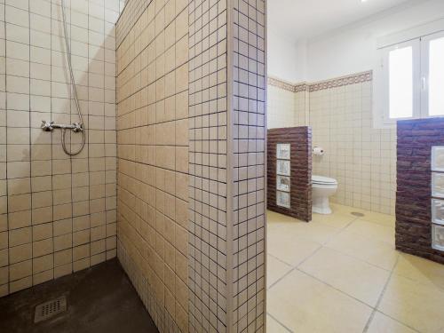 La salle de bains est pourvue d'une douche et de toilettes. dans l'établissement Cubo's Villa Plumaria de Alhaurin, à Alhaurín de la Torre