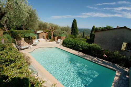 a swimming pool in the yard of a house at Villa Daphné in Spéracèdes