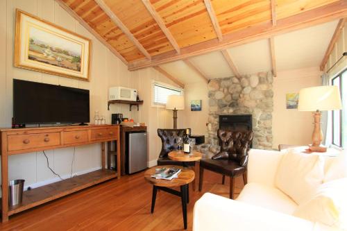 Una sala de estar con un sofá y un televisor. en Forest Lodge, en Carmel