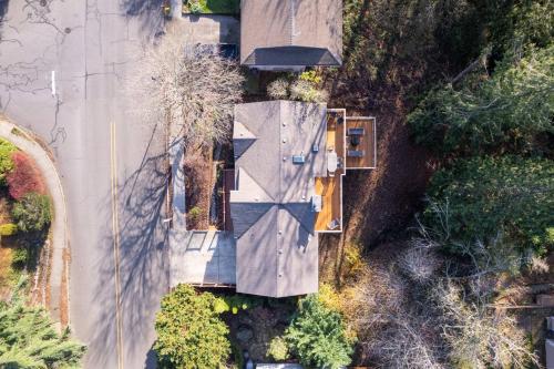 an overhead view of a house with a roof at Tanner Basin Retreat in West Linn