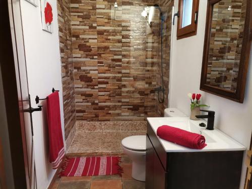 a bathroom with a sink and a toilet and a shower at La Almendra in San Bartolomé de Tirajana