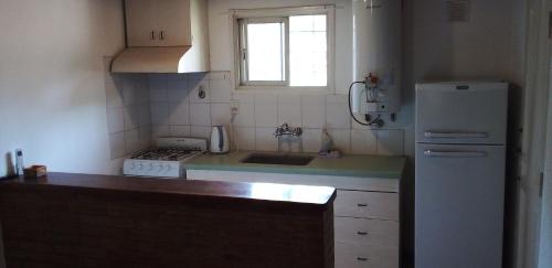 een kleine keuken met een wastafel en een koelkast bij Casa dos dormitorios en excelente ubicación in San Rafael