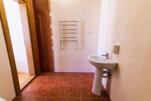 a bathroom with a sink and a shower at Koncha-Zaspa Spa Hotel in Svalyava