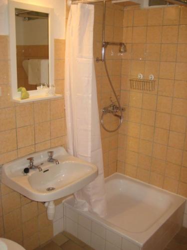 a bathroom with a sink and a shower at Modernes Ferienhaus E25, 2-6 Pers keine Monteure in Lichtenau