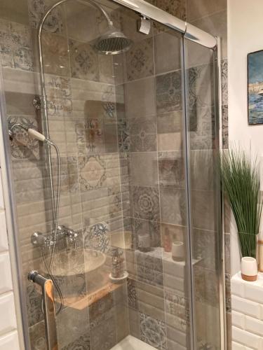 La salle de bains est pourvue d'une cabine de douche et d'un lavabo. dans l'établissement KAROUBA.31, à Avignon