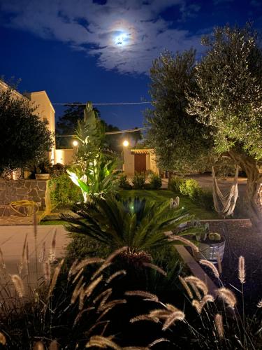 a garden at night with the moon in the sky at Signorino Suites&Pool in Marsala