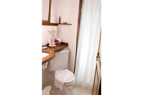 een badkamer met een wit toilet en een wastafel bij Pousada Arte Urquijo in Paraty
