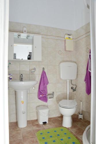 a bathroom with a toilet and a sink at Penelope - LOGGOS APARTMENTS in Longós