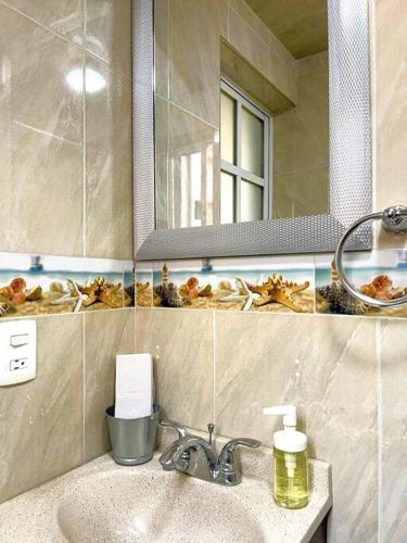 a bathroom with a sink and a mirror at DEPTO FRENTE A ESTADIO GNP ANTES FORO SOL y AUTODROMO F1 A 10 MIN CAMINANDO in Mexico City