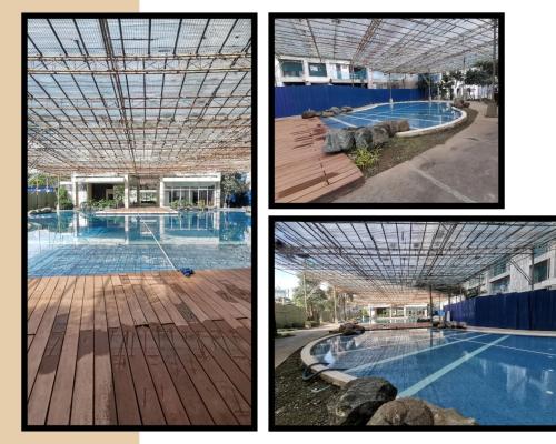 four pictures of a swimming pool with a building at Your Crib - kasara -19 D tower 1 in Manila