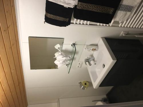 a bathroom with a sink and a mirror at Haus Bergblick in Gaschurn