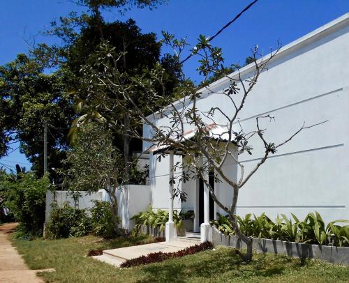 a white building with a tree next to it at South House-Weligama in Weligama