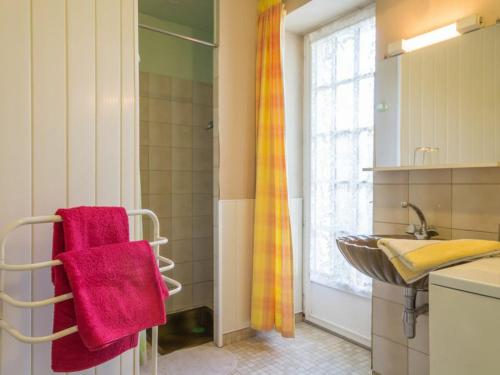 a bathroom with a sink and a red towel at Gîte Rouans, 2 pièces, 4 personnes - FR-1-306-830 in Rouans