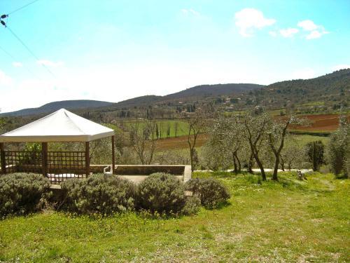 a gazebo with a white umbrella in a field at Apartment L'Erika by Interhome in Cetinale