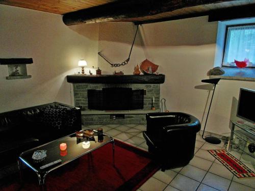 Holiday Home La Formighera by Interhome في Gerra Verzasca: غرفة معيشة مع أريكة ومدفأة