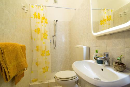 La salle de bains est pourvue d'un lavabo, de toilettes et d'une douche. dans l'établissement Affittacamere Donati Nada, à Carmignano