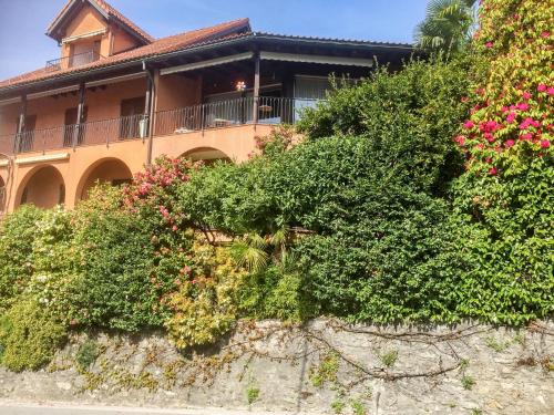 ein Gebäude mit Büschen und Blumen an der Wand in der Unterkunft Apartment Condominio Les Hirondelles by Interhome in Orselina
