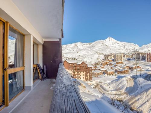 a balcony with a view of a snow covered mountain at Apartment Super Tignes-1 by Interhome in Tignes
