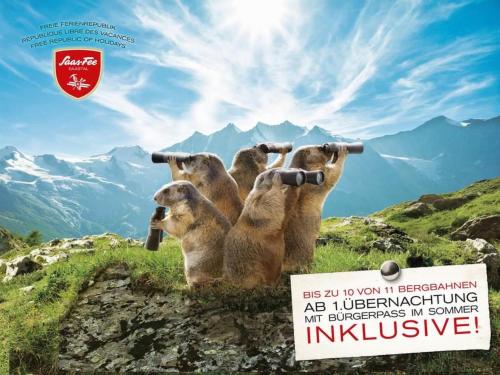 a poster of a group of animals holding binoculars at Apartment Bergfreude by Interhome in Saas-Grund