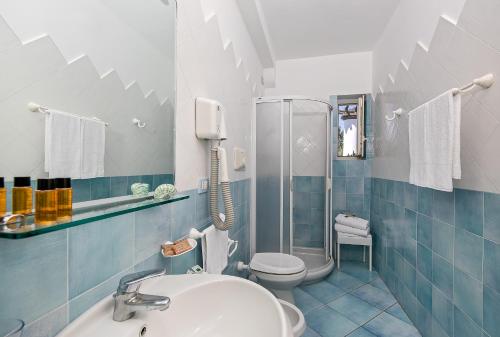 a bathroom with a sink and a toilet and a shower at Hotel Al Mulino in Anacapri