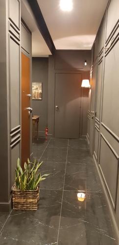 an empty hallway with a potted plant on the floor at B&B Diamond in Reggio Calabria