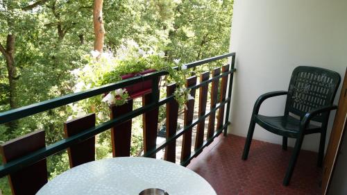 a balcony with a table and a chair at Hôtel Robinson in Auch