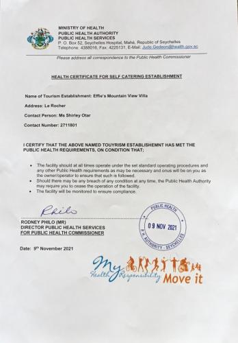 Certifikát, hodnocení, plakát nebo jiný dokument vystavený v ubytování Effie Mountain View Gecko Villa