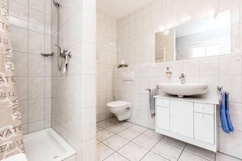 a bathroom with a sink and a toilet and a shower at Apartment in Bergisch Gladbach in Bergisch Gladbach