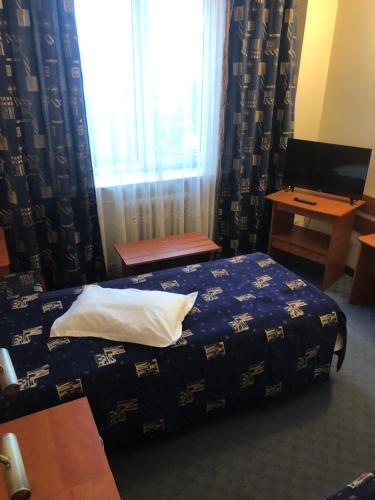 a hotel room with a bed and a window at HOTEL MUNTENIA in Campina