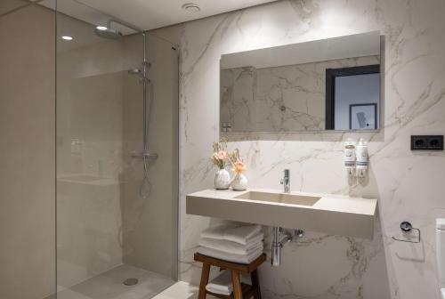 a bathroom with a sink and a shower at EtxeAundi Hotel Boutique in Oñate