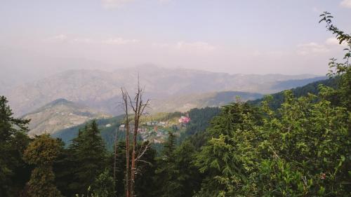 Una vista de un valle con montañas en la distancia. en Hill View Regency BEST BUDGET HOTEL NEAR MALL ROAD, en Shimla