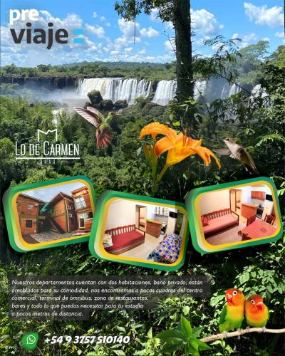 a flyer for a play set in front of a waterfall at Lo de Carmen Apart in Puerto Iguazú