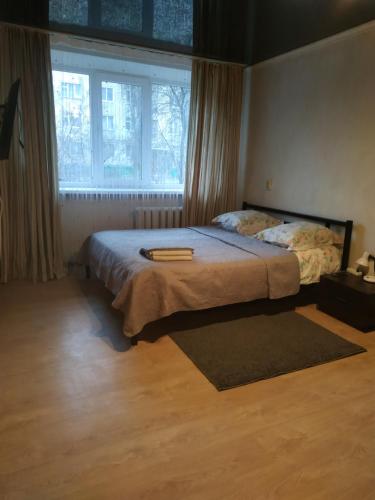 メリトポリにあるКвартираのベッドルーム1室(ベッド1台、大きな窓付)