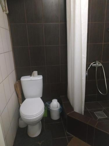 メリトポリにあるКвартираのバスルーム(白いトイレ、シャワー付)