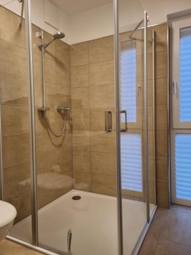 een badkamer met een douche en een wastafel bij Zentrum,Modern,Silently,New Property,Parking Place,Netflix in Wetzlar