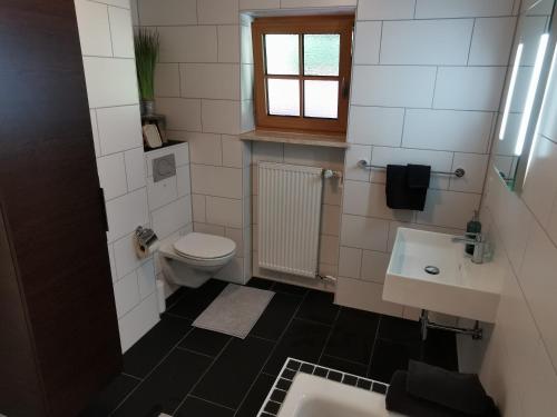 een badkamer met toilet en wastafel bij Ferienwohnung Wiesenblick in Bad Hindelang