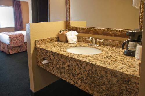 a bathroom with a sink in a hotel room at The Stone Castle Hotel & Conference Center in Branson
