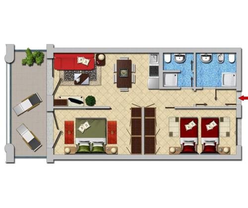 a floor plan of a house with furniture at Villaggio Olimpico in Sestriere